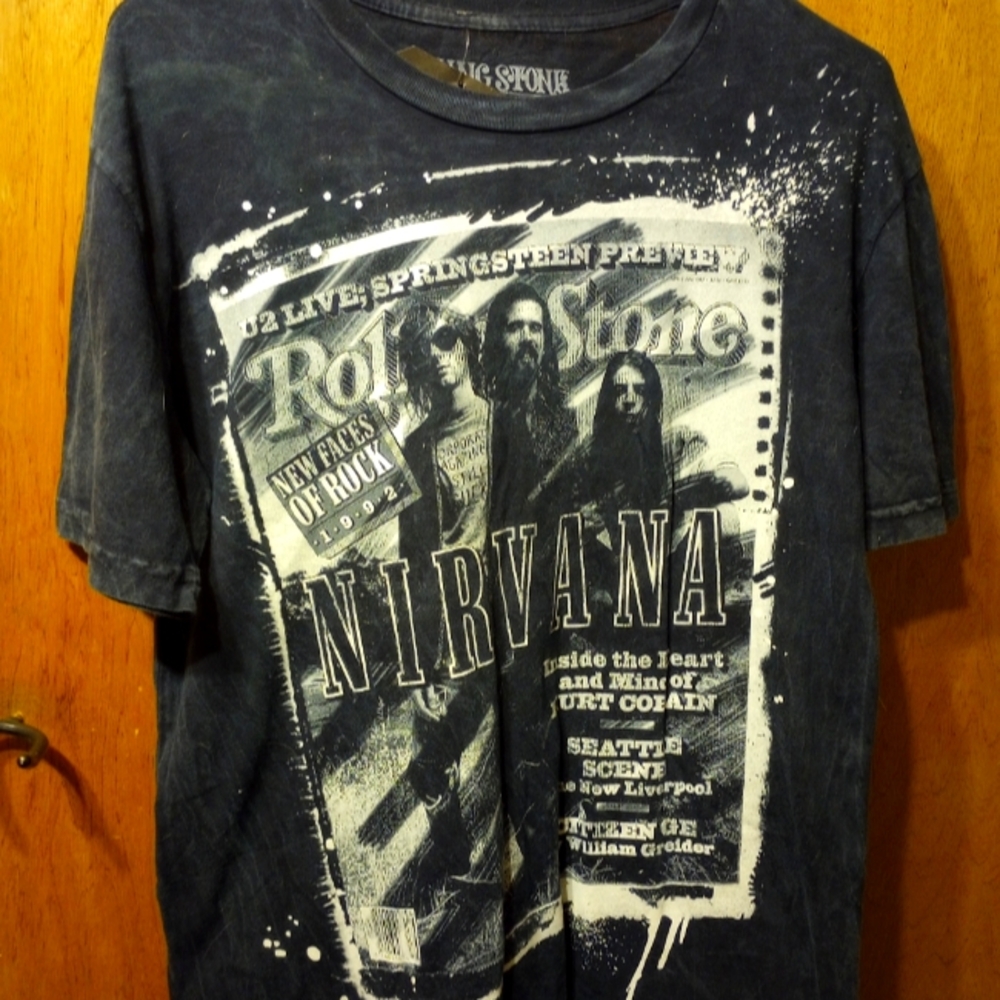 the Rolling Stones Collection Graphic Men's Navy Blue Nirvana T-Shirt